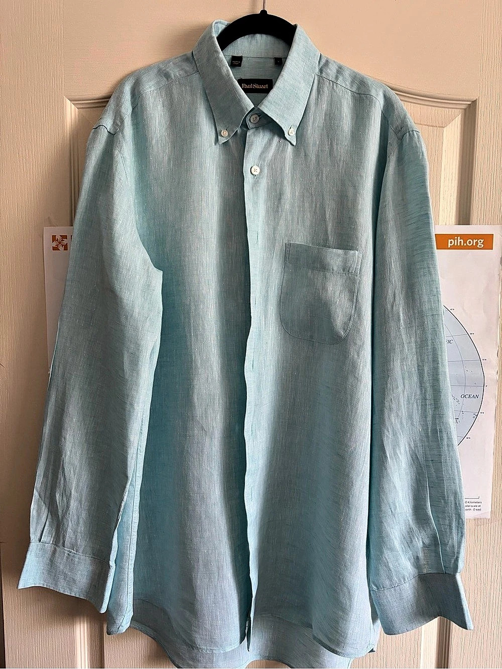 Paul Stuart NWOT Men's Long Sleeve Linen Button Down Shirt Sky Blue Italy Large